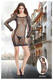 Long Sleeve Hollow out Fishnet Babydoll 8974