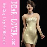 Hot Metallic Gold Sexy off-The-Shoulder Tube Evening Dress