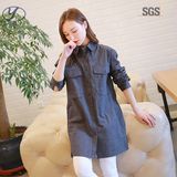 Double Pocket Long Style Women Shirts