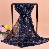 Musical Character Printed Chiffon Polyester Scarf (HWBPS35)
