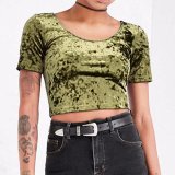 Fashion Women Slim Velvet Crop Top T-Shirt Clothes Blouse