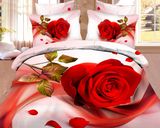 Rose 100% Cotton Queen Size 3D Print Bedding Set (1 Duvet Cover + 1 Bed Sheet + 2 * Pillow Case)