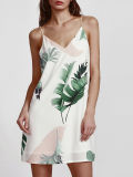 2017 Wholesale Palm Leaf Print Double V Neck Women Sexy Dress