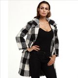 Black and White Plaid Lapel Woollen Coat