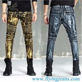 Fashion Gold/Silver Coating Washed Denim Preshrunk Locomotive/Biker/Moto Men Jeans (E. P. 3009)