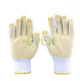 62g Industrial Used Safety Working Cotton DOT Gloves with Yellow PVC