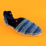 Ladies Denim Lace up Casual Sandals Ankel Strap Espadrilles