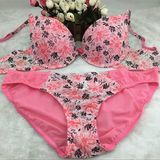 Wholesale Lovely Women Floral Pink Bra Set
