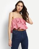 Newest Designs Women Sexy Gingham Estel Ruffles Crop Tops Blouses