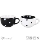 20oz Black and Withe with Dots Design Ceramic Soup Mug