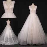 Hot Sale A Line V Neckline Bridal Wedding Gown Evening Dress Wt7411