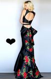 Two Piece Black Third Dimension Flowers Long Fashi...