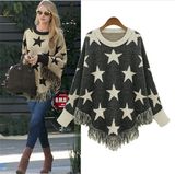 Women's Pullover Long Sleeve Five Star Sweater Casual Stylish Loose Knitwear Poncho