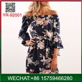 New Spring Fashion Floral Printed off-Shoulder Woman Dresses