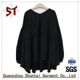 Customed Simple Collarless Black Long Sleeve Women T Shirt