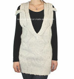 Fashion European Ladies Dress with Cable Knitting in Sleeveless (12AW-228)