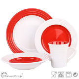 Red and White Swirl Ceramic Dinner Set