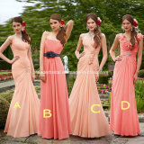 Pink and Coral Empire Cap Sleeves Long Bridesmaid Dress A12