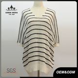 V-Neck Short Sleeve Oversized Black Striped Sweater for Women