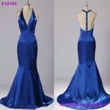 Floor-Length Solid Blue Polyester Long Evening Dress