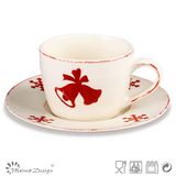 Christmas Red Colour Ceramic Cup and Saucer