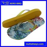 Fashion Printing PE Slipper with Glitter Strap (T1648)