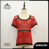 Women High Waist Sexy Red Backless Crochet Sweater
