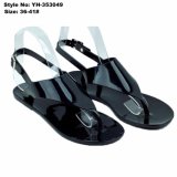 Simple Women Ladies Flat Clip Toe Black PVC Sandal