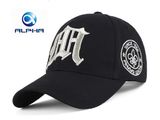 6 Panel Structured Black Brushed Cotton Twill Sport Baseball Cap