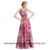 One-Shoulder Floral Print Floor-Length Chiffon Flower Evening Party Dress