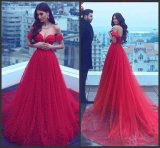 Red Pearls Party Dresses off Shoulder Evening Prom Dresses Lb1831