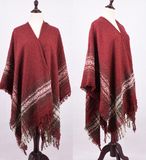 Womens Circle Yarn Check Printing Cape Stole Poncho Shawl (SP314)