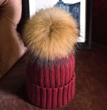Wholesale Fur Ball POM POM Wool Knitted Beanie Cap Women Winter Hat