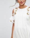 Maternity Embellished Cold Shoulder Mini Dress