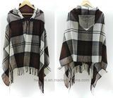 Classical Scottish Check Warm Acrylic Lady Cape / Shawl with Hat (H20)