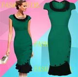 Elegant Ladies Teal Short Sleeve Fishtail Fashion Dress (103)