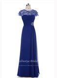 Aolanes Cap Sleeve Long Blue Evening Dress