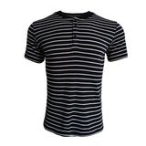 Sheep Run Men's Merino Wool Short Sleeve Striped Henley Shirt