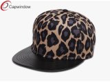 5 Panel Snapback Hat/Cap with Leopard Grain PU Leather
