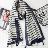 Fashion Black Stripe Printed Polyester Beach Scarf (HWS51)