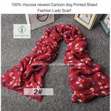 100% Viscose Newest Cartoon Dog Printed Shawl Fashion Lady Scarf