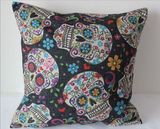 Decorative Faux Linen Transfer Print Cushion Fashion Skull Pillow (LPL-640)