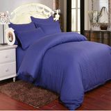 Stock Dark Blue Satin Stripe Bedding Comforter Cover Set for Hotel/Home (DPF1065)