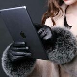 Ladies PU Gloves Rabbit Ball Gloves Leather Gloves to Keep Warm