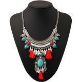 Statemet Necklace, Long Boho Gemstone Fringe Chain Leaf Beads Collar Necklace Pendant for Women