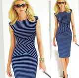 Cheap Stock Dress Women Elegant Ol Stripe Party Dress