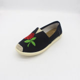 Women PVC Injection Shoes with Embroidery Canvas Shoes