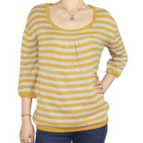 Women Knitted Round Neck Long Sleeve Clothing with Color Stripes (12AW-047)