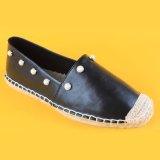Womens Fashion Style Black Causal Pearl PU Leather Studded Espadrilles Shoes
