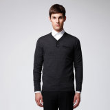 Acrylic/Wool V Neck Semi Openness Pullover Sweater for Men